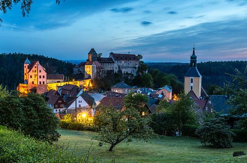 Hohnstein Castle in Saxon Switzerland illuminated in the evening
