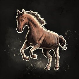 Pferdezeichnung mit schwarzem Hintergrund von Emiel de Lange