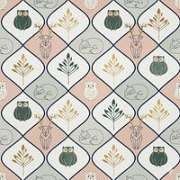 Seamless Pattern Pastel Woodland – Owl, Fox & Deer Geometric Design