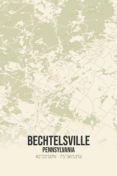 Vintage landkaart van Bechtelsville (Pennsylvania), USA. van MijnStadsPoster
