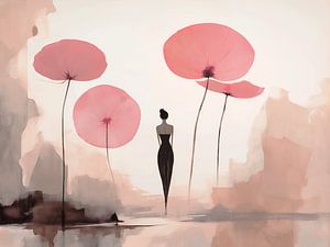 Femme et fleurs de lotus, abstrait moderne