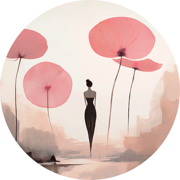 Vrouw en Lotus bloemen, modern abstract