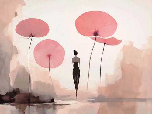 Woman and Lotus flowers, modern abstract by Caroline Guerain