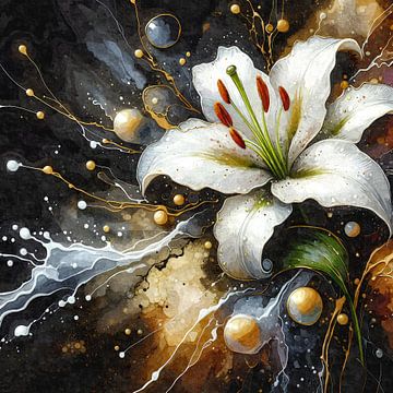 Lily – White lily in a golden whirl of colour