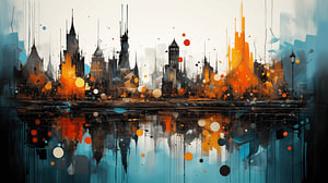 abstrakte Aquarellmalerei in der modernen Stadt der Fantasie