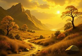 Peinture numérique représentant un paysage de vallée au coucher du soleil sur Markus Gann
