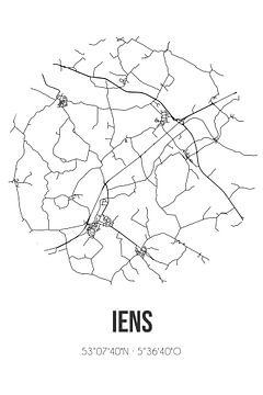 Iens (Fryslan) | Landkaart | Zwart-wit van Rezona