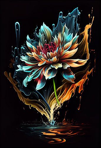 Bloem gepakt in water met acryl paint en floetrol