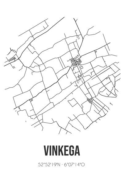 Vinkega (Fryslan) | Map | Black and white by Prints of Place