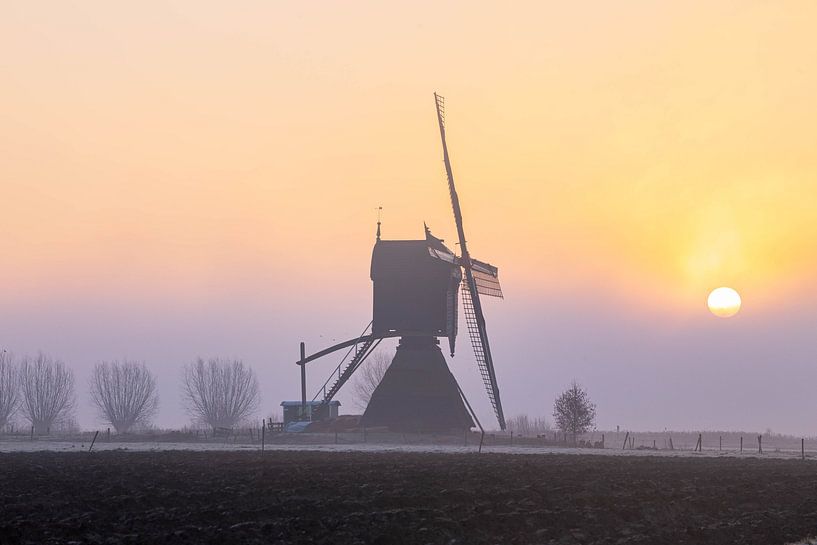 Niederholland, Mühle im Nebel von Paul Begijn
