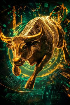 Digitale gouden stier in beweging van Poster Art Shop