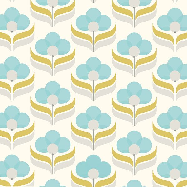 Retro flower power - GROOT - Jaren ‘70 Geel en oranje bloemen van Studio Hinte