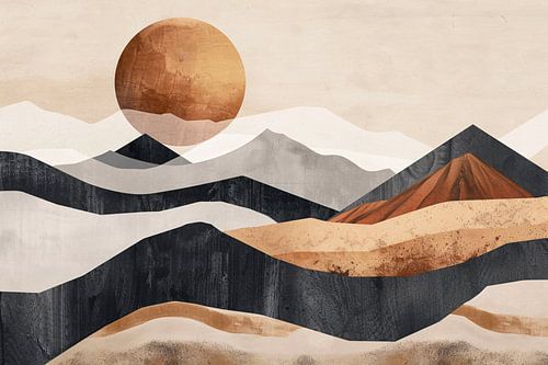 Montagnes monochromes et coucher de soleil en abstrait