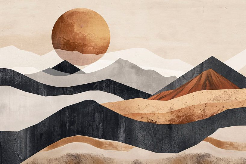 Montagnes monochromes et coucher de soleil en abstrait par Art & Soul Creations