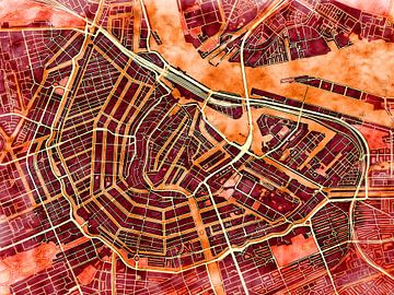 Kaart van Amsterdam centrum in de stijl 'Amber Autumn' van Maporia