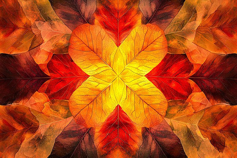 Symmetrical autumn leaves in colour by Imperial Art House