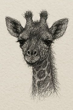 Wire portrait young giraffe (African zoo long neck playful tender friendly animal) by Natalie Bruns