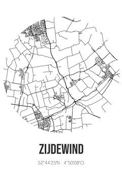 Zijdewind (Noord-Holland) | Karte | Schwarz und Weiß von Rezona