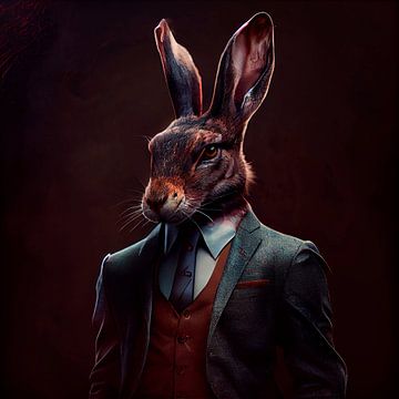 Stattliches Porträt eines Hasen in einem schicken Anzug von Maarten Knops