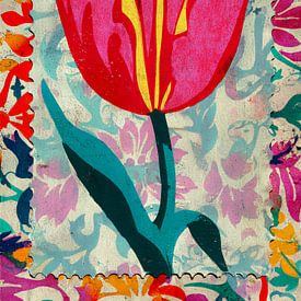 A vibrant tulip with playful patterns by But First Framing
