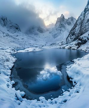Bergmeer in winterjurk van fernlichtsicht