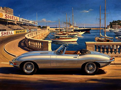 Klassieke Jaguar E-Type schilderij door Marina