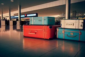 Koffer steht auf einem Flughafen am Terminal Illustration von Animaflora PicsStock