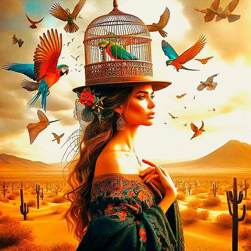 Frauenporträt mit Vögeln. ( 4 )