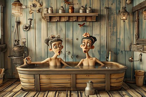 Two ladies in the bath.