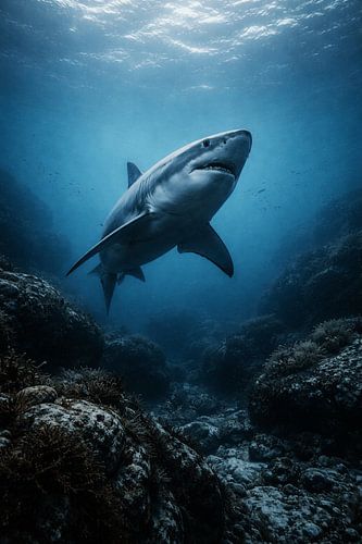 Shark in Deep Blue Water – Dramatic Underwater Photography of Marine Predator