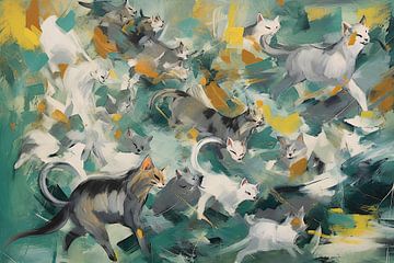 Cats Running | Abstract by Blikvanger Schilderijen