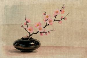 Japandisches Stillleben: Vase mit Apfelblütenzweig
