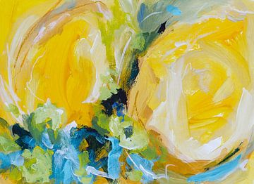 Quand la vie vous donne des citrons ... - peinture abstraite jaune frais sur Qeimoy