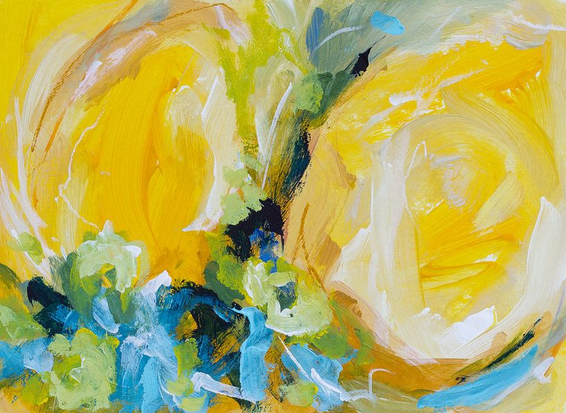 When life gives you lemons ... - fresh yellow abstract painting by QEIMOY