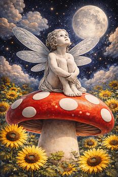 Fée au clair de lune sur un champignon