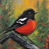 Abstraktes Rotkehlchen-Vogel-Portrait-Gemälde von MIROKKU
