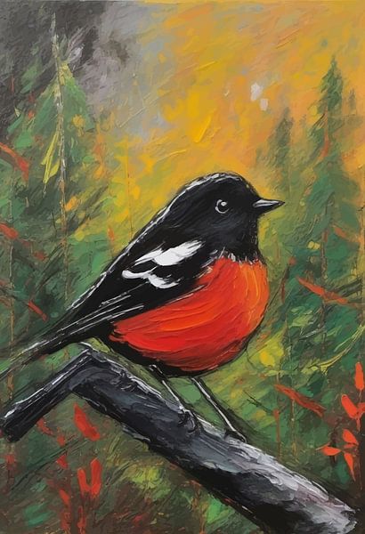 Abstraktes Rotkehlchen-Vogel-Portrait-Gemälde von MIROKKU