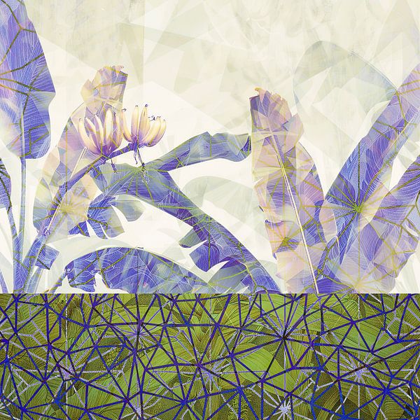 Abstract botanical collage with leaves and bananas by Vlindertuin-Art