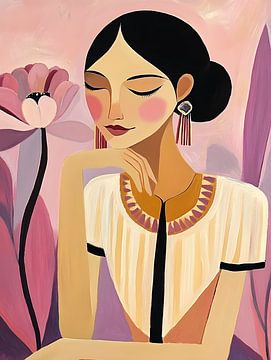 Elegante vrouw in overpeinzing. Sereen.