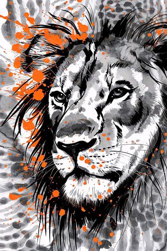 Modern leeuw portret met verfspatten