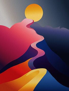 Pad naar de zon - Levendig abstract berglandschap van Ramy Salah Hefny