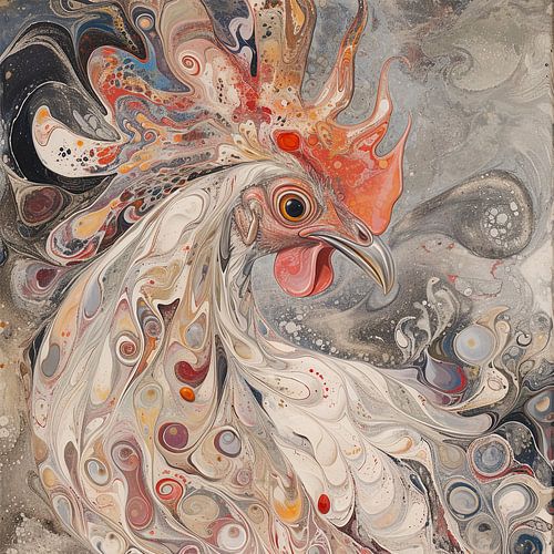 Peinture coq | Tourbillon de plumes