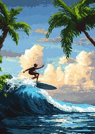 Surf Poster Wellenreiten Pixel Art von Niklas Maximilian