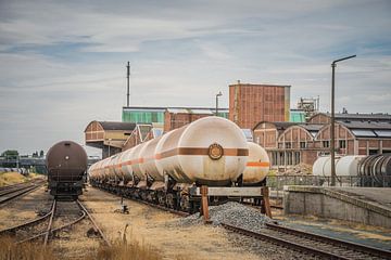 Güterbahnhof mit Güterwaggons in Tessenderlo, Belgien