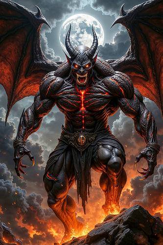 Dark Fantasy Gothic Wall Art: THRAZKARION - A Colossal Devil Rises from the Fires of Hell
