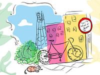 Bicycle in the City with Cat