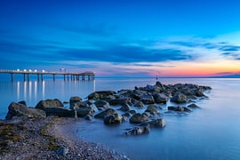 Seebrücke in Niendorf bei Sonnenaufgang von Ankerplatz Nordost