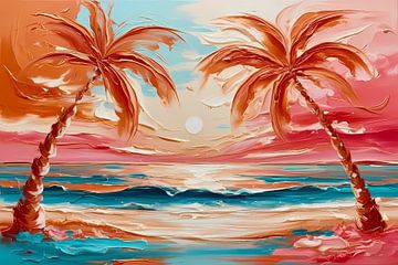 Tropische palmbomen bij zonsondergang van Art & Soul Creations