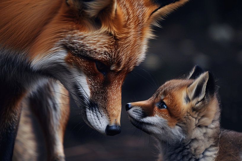 Renard et louveteau dans un moment d'intimité par Art & Soul Creations
