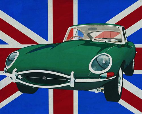 Jaguar E-Type 1960 in front of the Union Jack